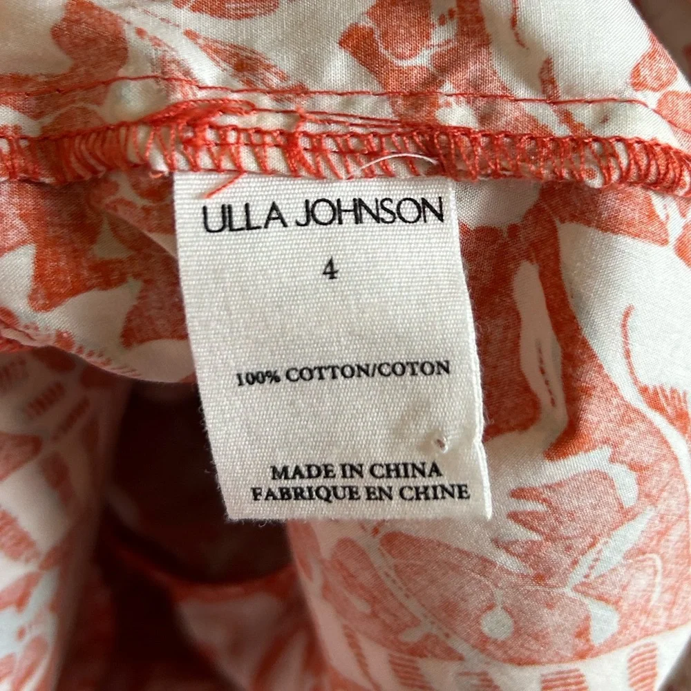 ULLA JOHNSON Delila Midi Ruffle Floral Dress Orange Blossom Sz 4